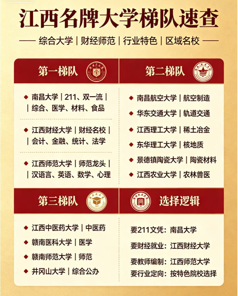 江西名牌大学分梯队整理